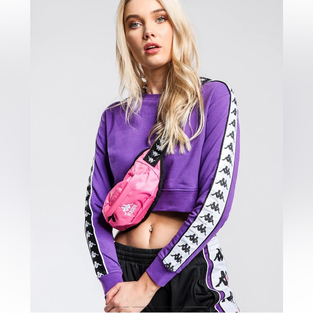 Kappa 222 Banda AYS Cropped Sweatshirt in Violet Black & White Jumper Pullover S